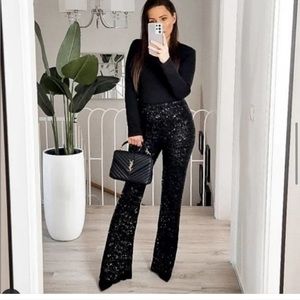 Zara sequin high rise flare pants